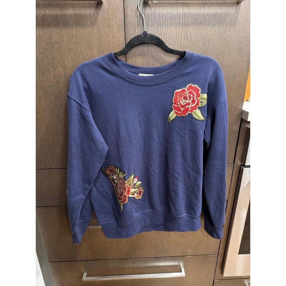 Ultra Flirt Floral Sequin Roses Applique Sweatshirt medium